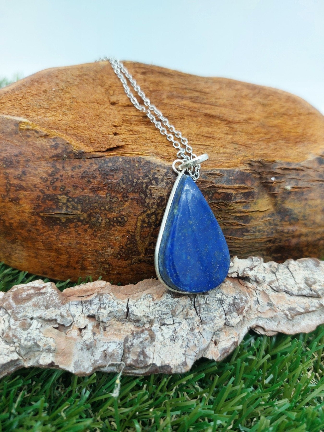 Lapis Lazuli Sterling Silver 925 Pendant Cabochon Cut Healing Crystal