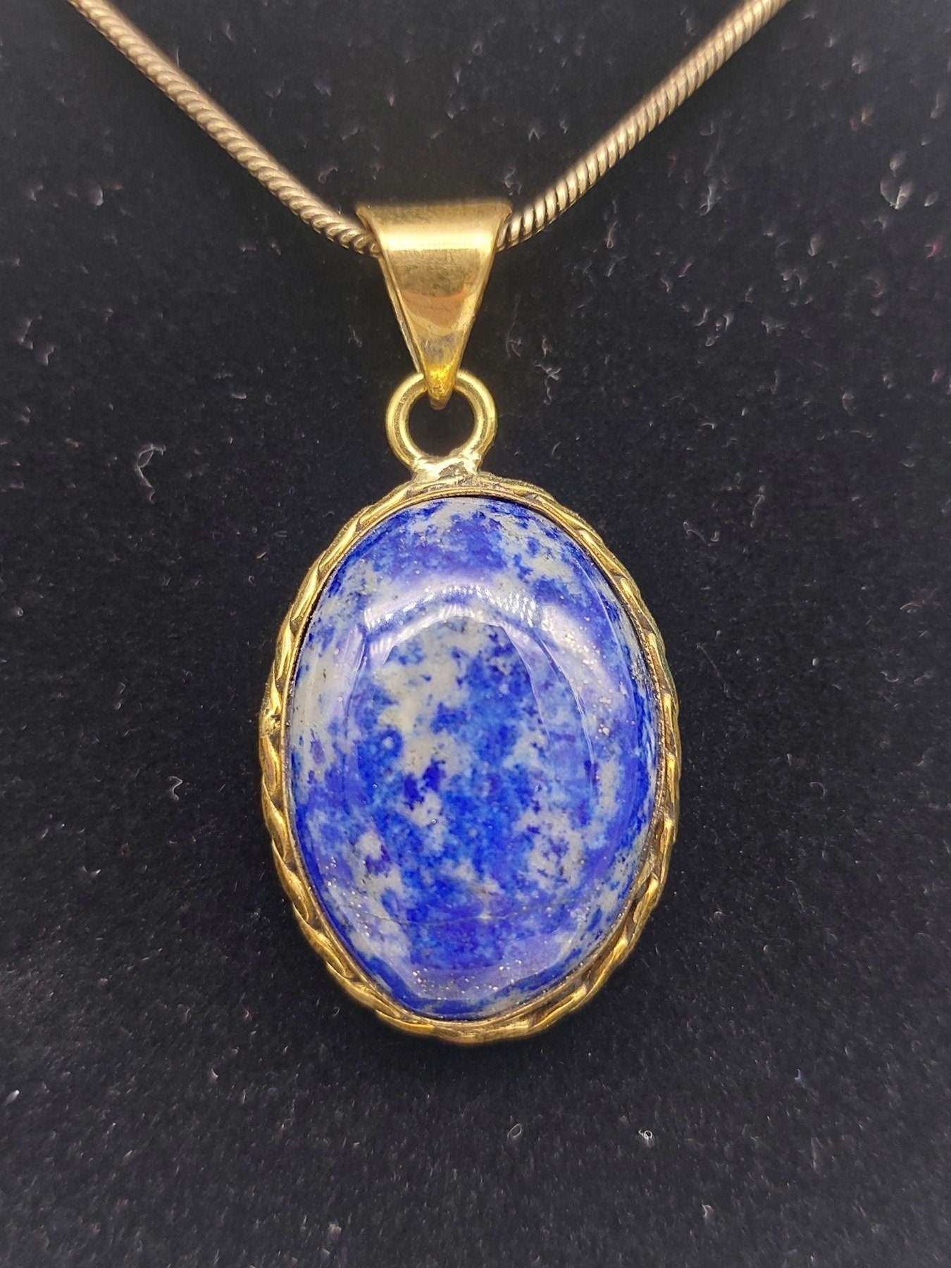Lapis Lazuli Brass Pendant Cabochon Cut Healing Crystal