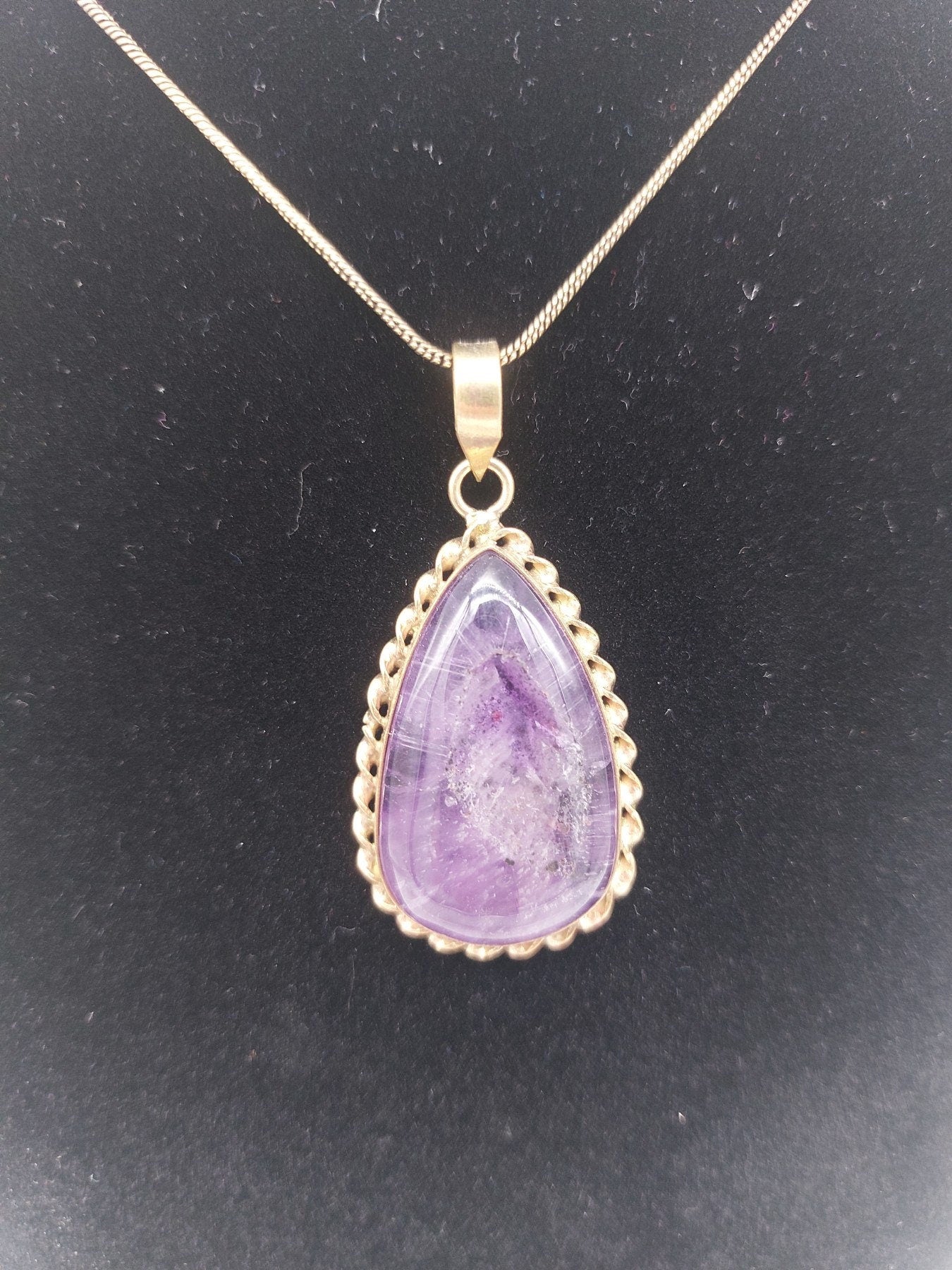 Amethyst Brass Pendant Cabochon Cut Healing Crystal