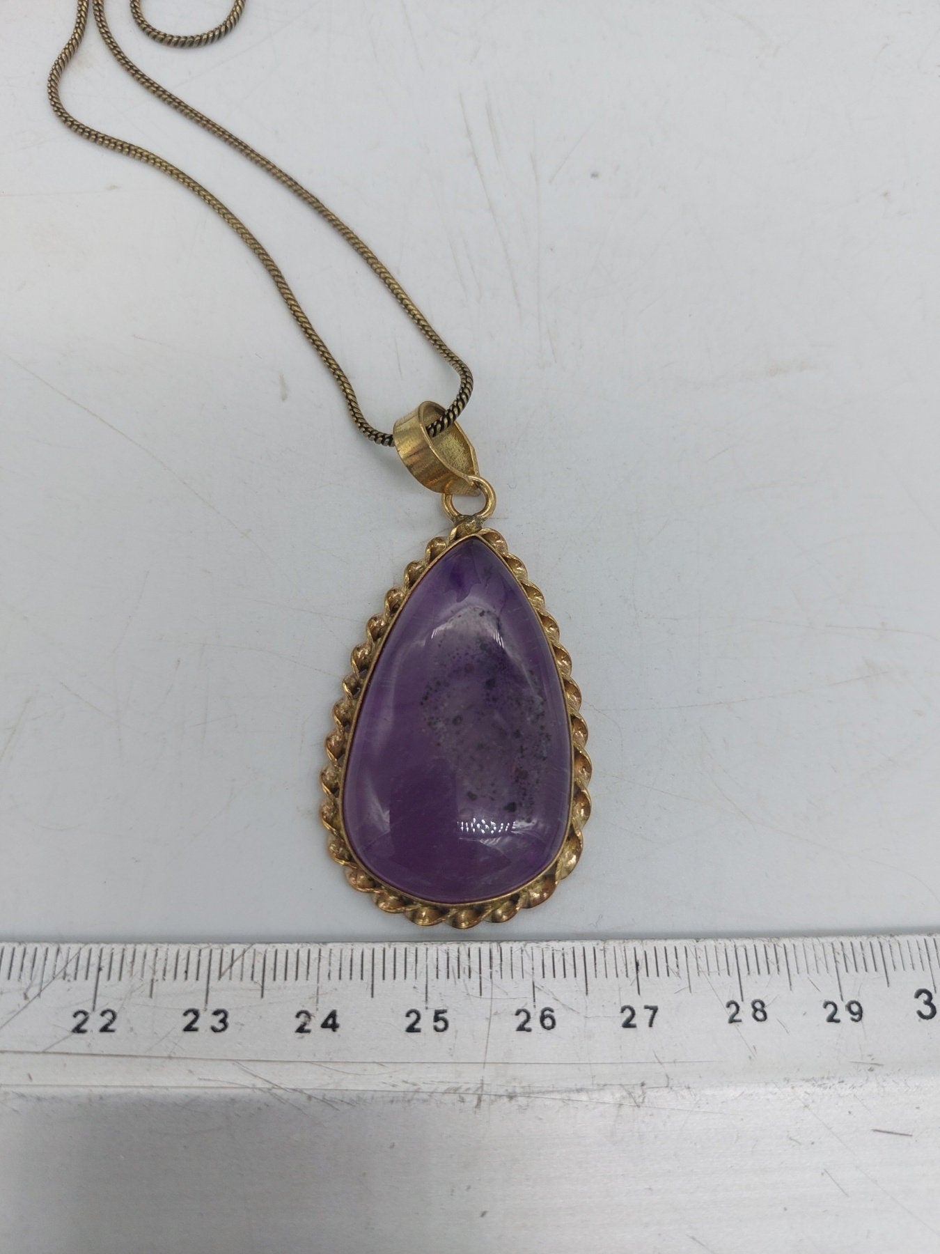 Amethyst Brass Pendant Cabochon Cut Healing Crystal
