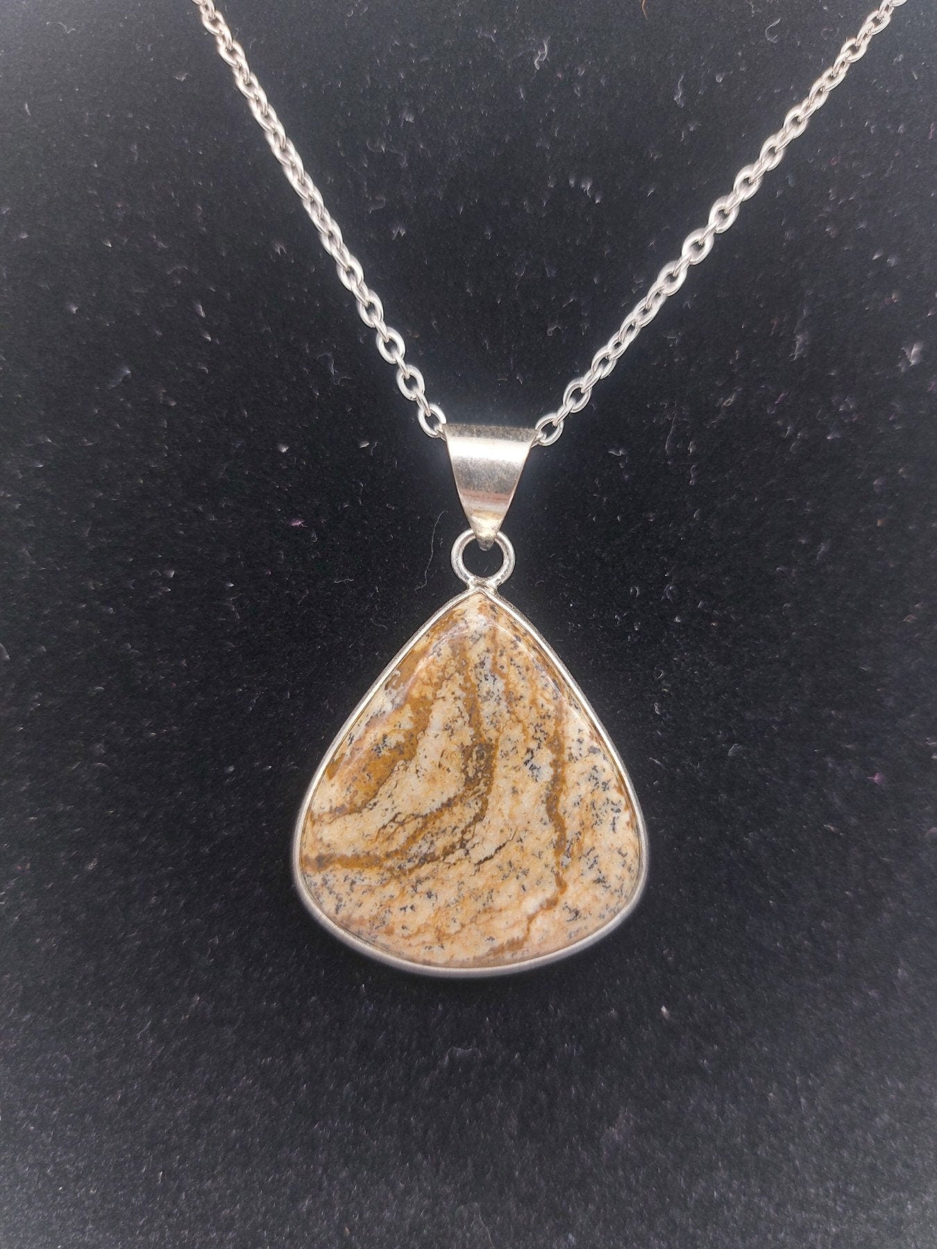 Zebra Jasper Silver Plated Brass Pendant Cabochon Cut Healing Crystal