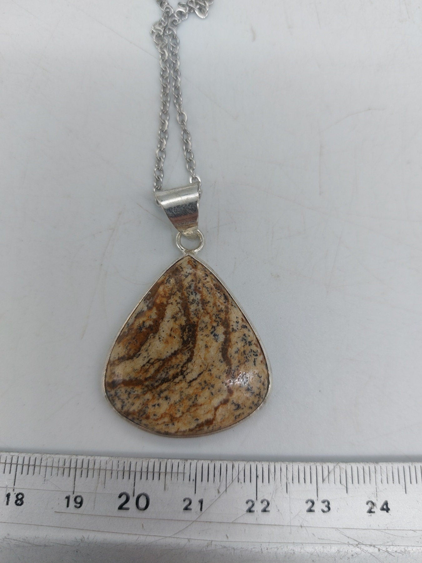 Zebra Jasper Silver Plated Brass Pendant Cabochon Cut Healing Crystal