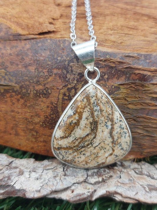 Zebra Jasper Silver Plated Brass Pendant Cabochon Cut Healing Crystal