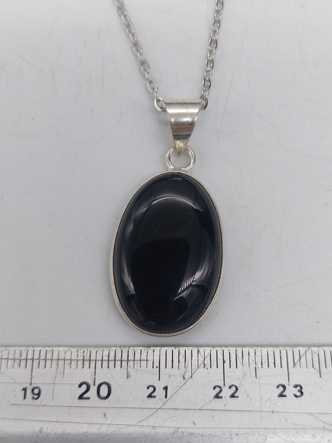 Black Obsidian Silver Plated Brass Pendant Cabochon Cut Healing Crystal
