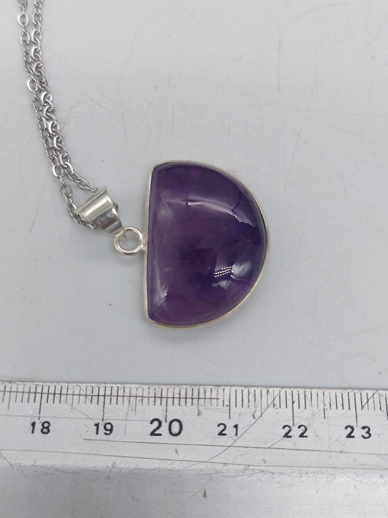 Amethyst Silver Plated Brass Pendant Cabochon Cut Healing Crystal