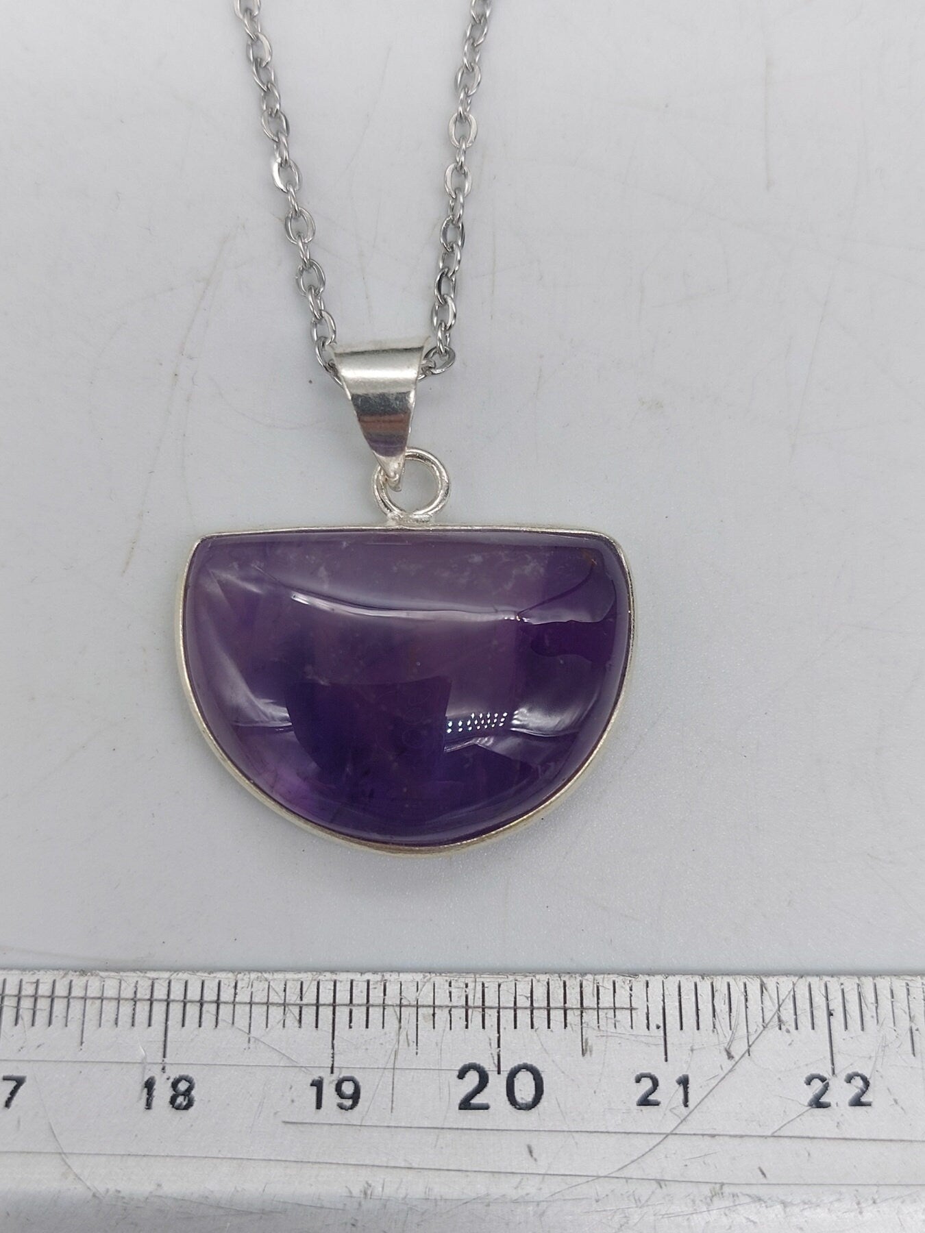 Amethyst Silver Plated Brass Pendant Cabochon Cut Healing Crystal