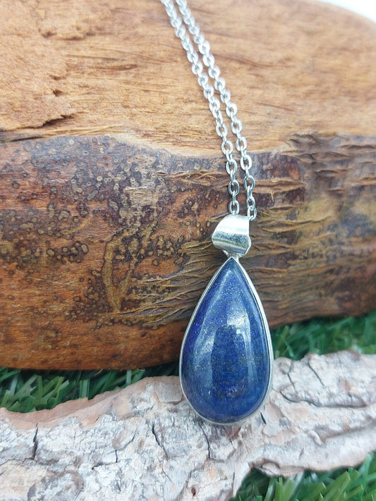 Lapis Lazuli Silver Plated Brass Pendant Cabochon Cut Healing Crystal