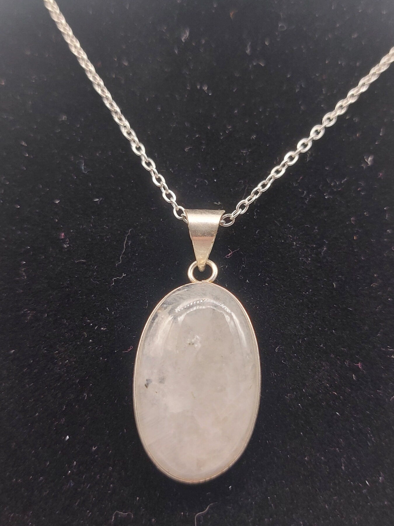 Moonstone Silver Plated Brass Pendant Cabochon Cut Healing Crystal