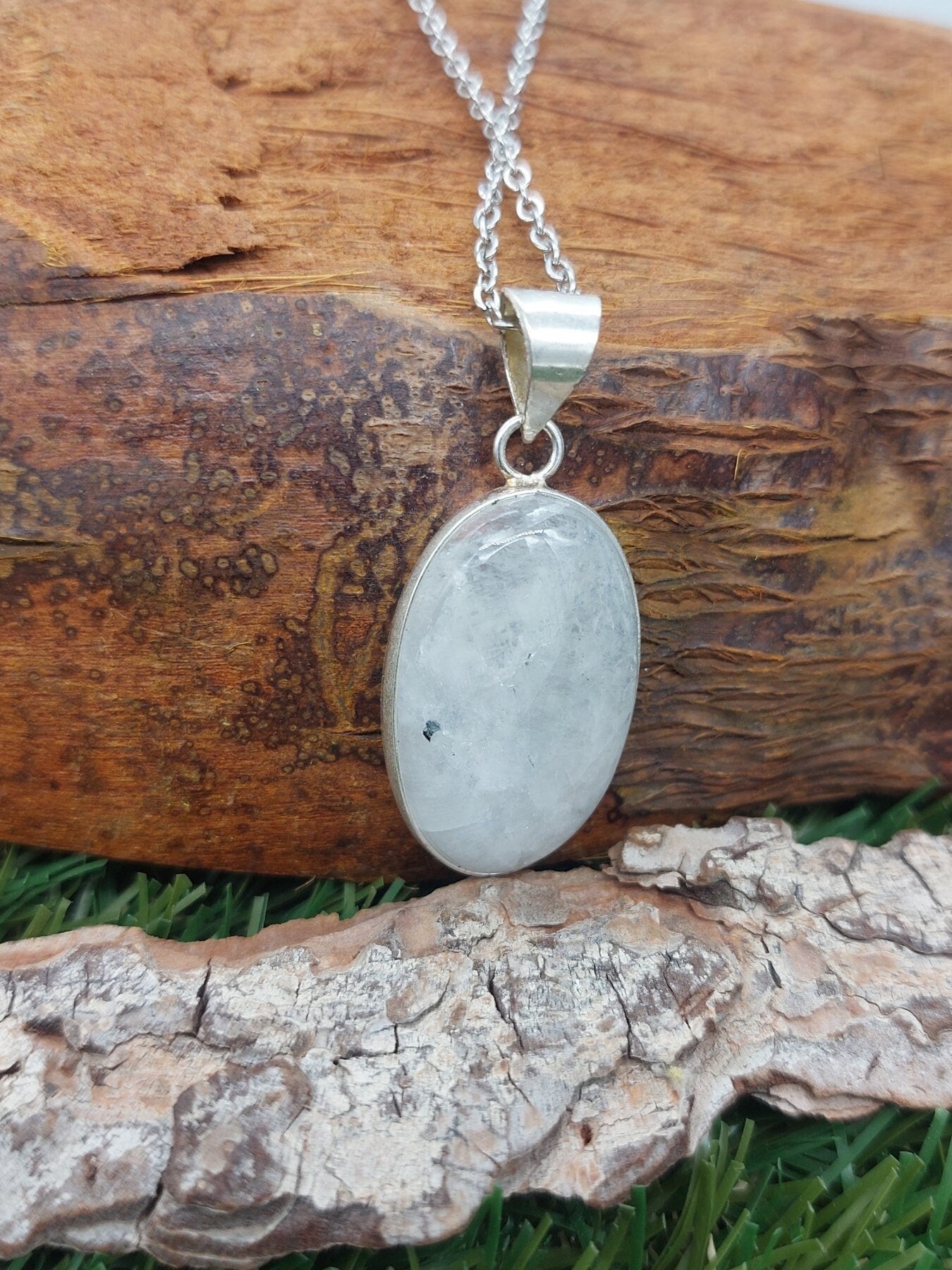 Moonstone Silver Plated Brass Pendant Cabochon Cut Healing Crystal