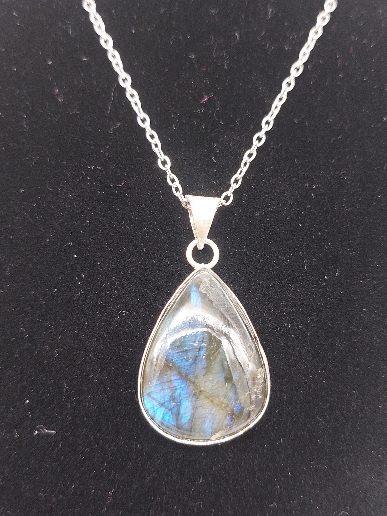 Labradorite Silver Plated Brass Pendant Cabochon Cut Healing Crystal