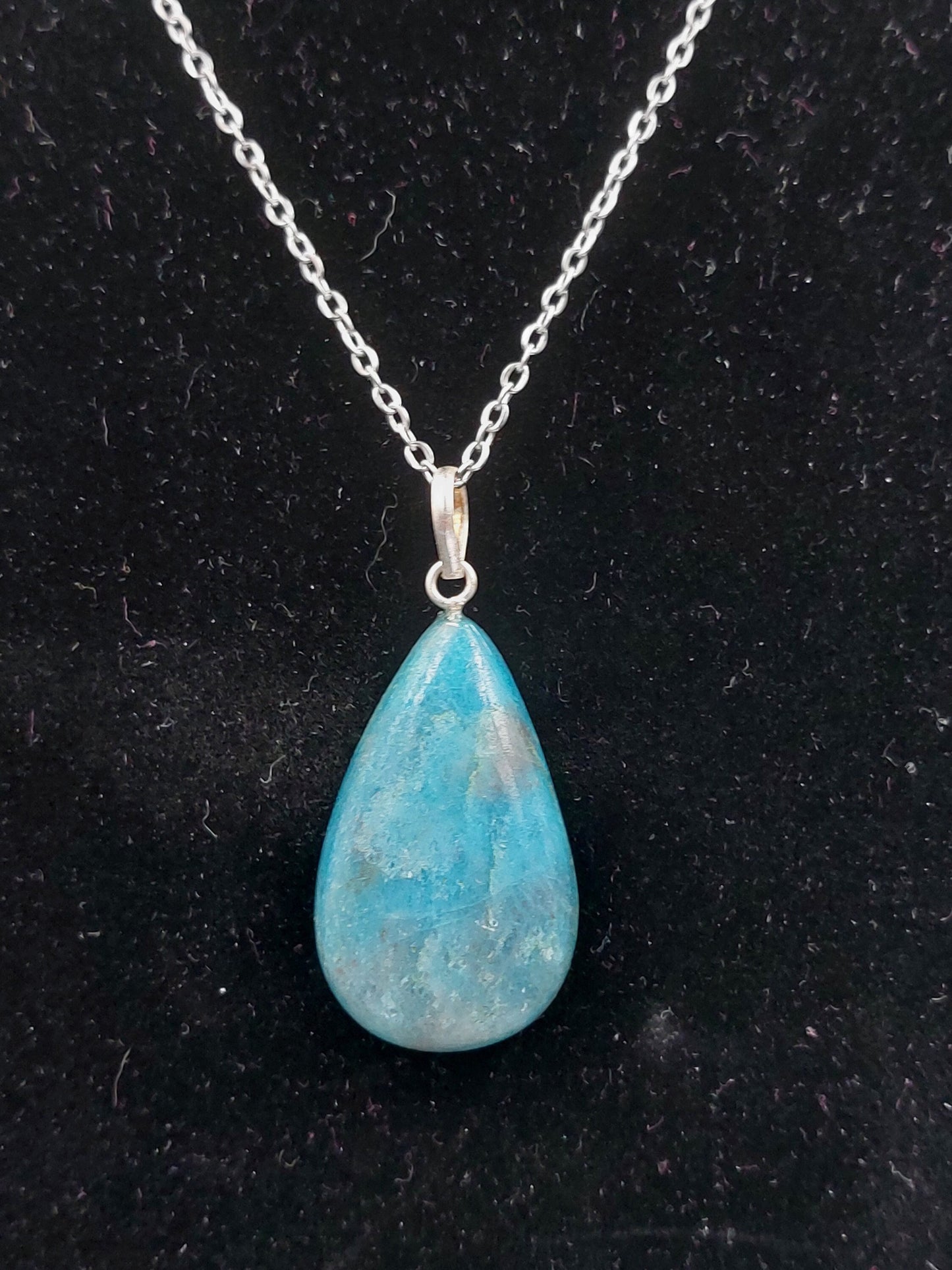 Blue Apatite Crystal Necklace Silver Plated
