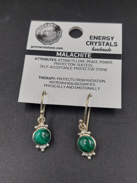 Malachite crystal silver plated earrings