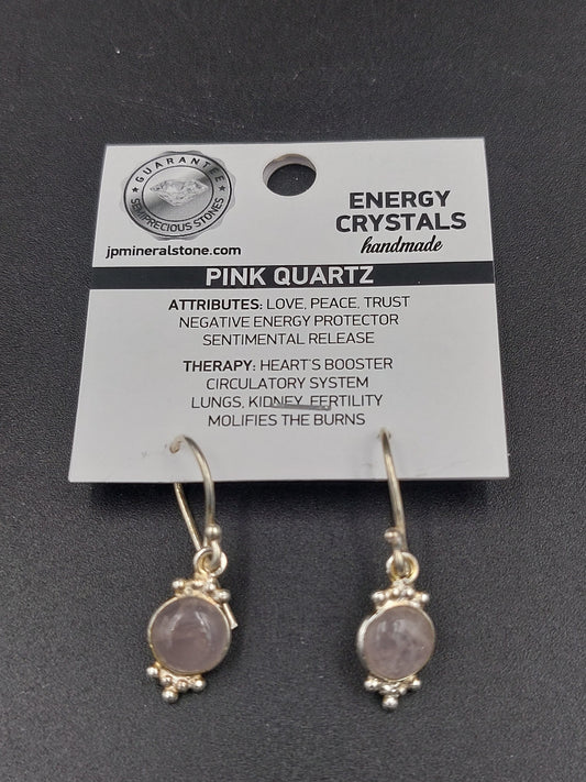 Rose quartz crystal silver plated earrings