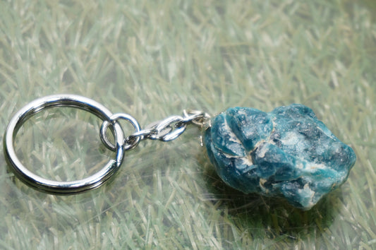 Natural Blue Apatite Crystal Keychain