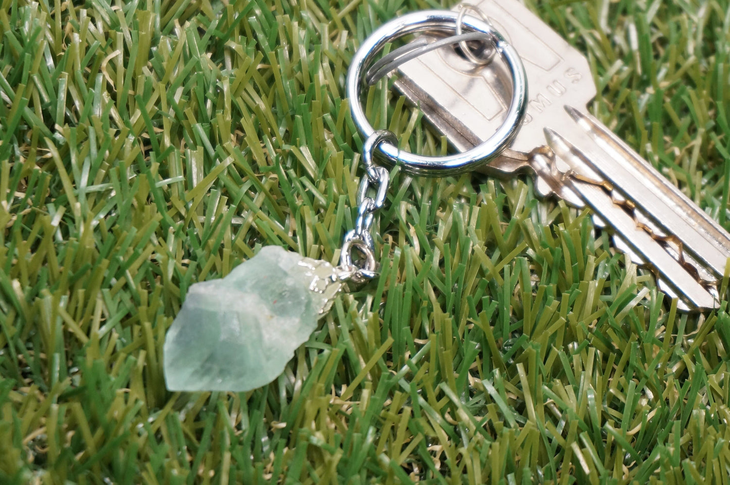 Natural Green Fluorite Crystal Keychain