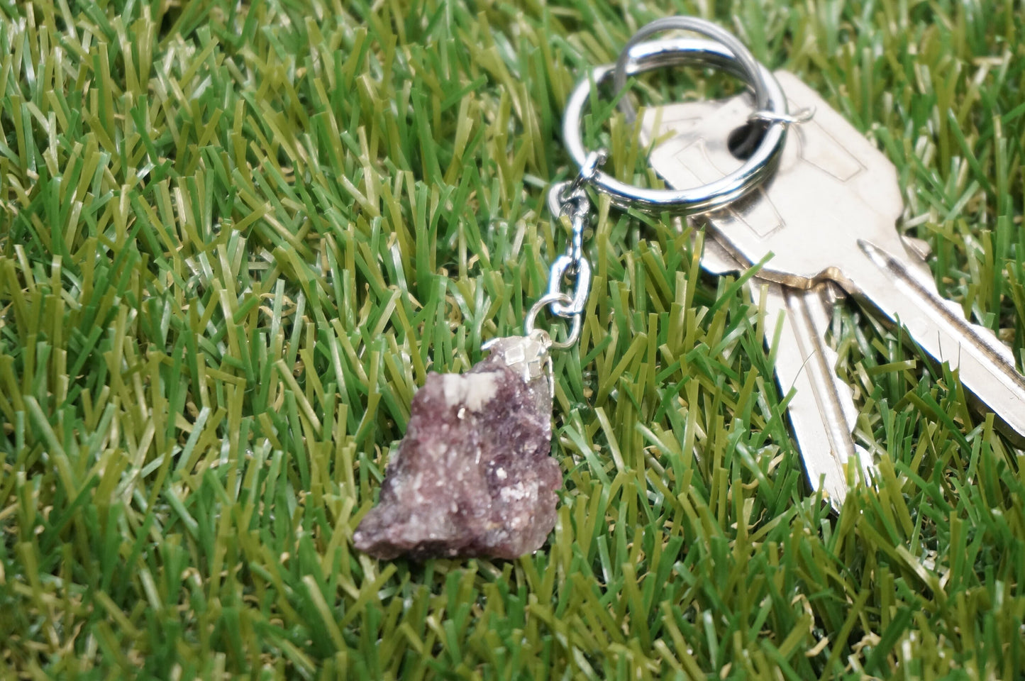 Natural Lepidolite with Pink Tourmaline Crystal Keychain