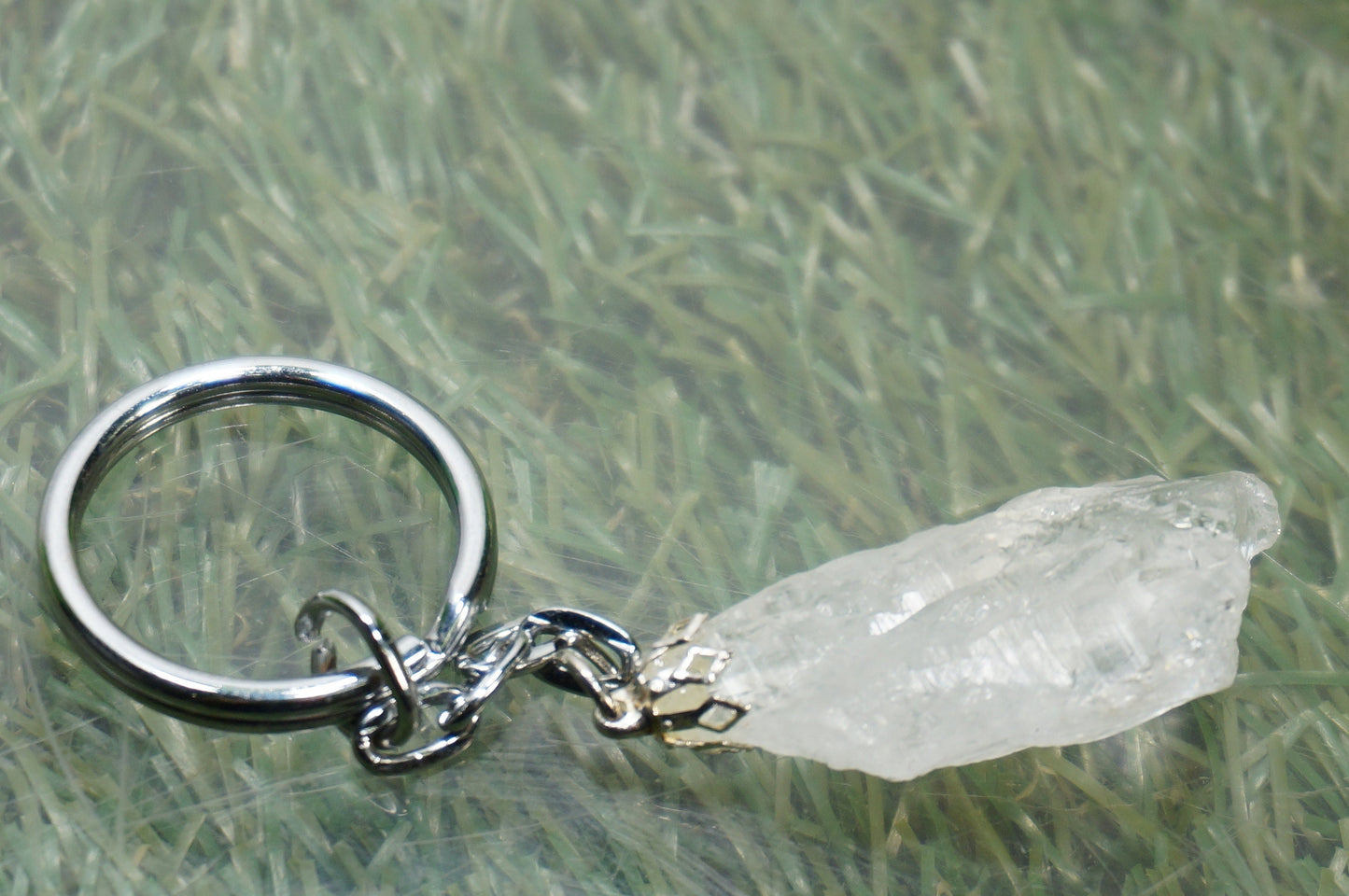 Natural Clear Quartz Crystal Keychain