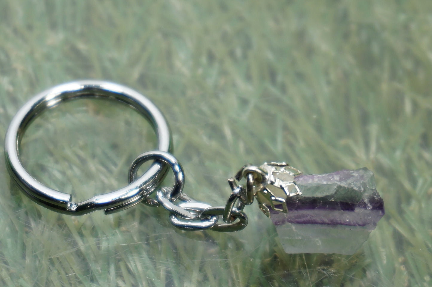 Natural Rainbow Fluorite Crystal Keychain