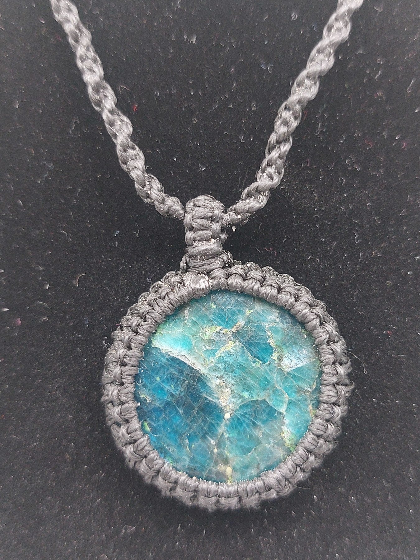 Blue Apatite Crystal Macrame Necklace