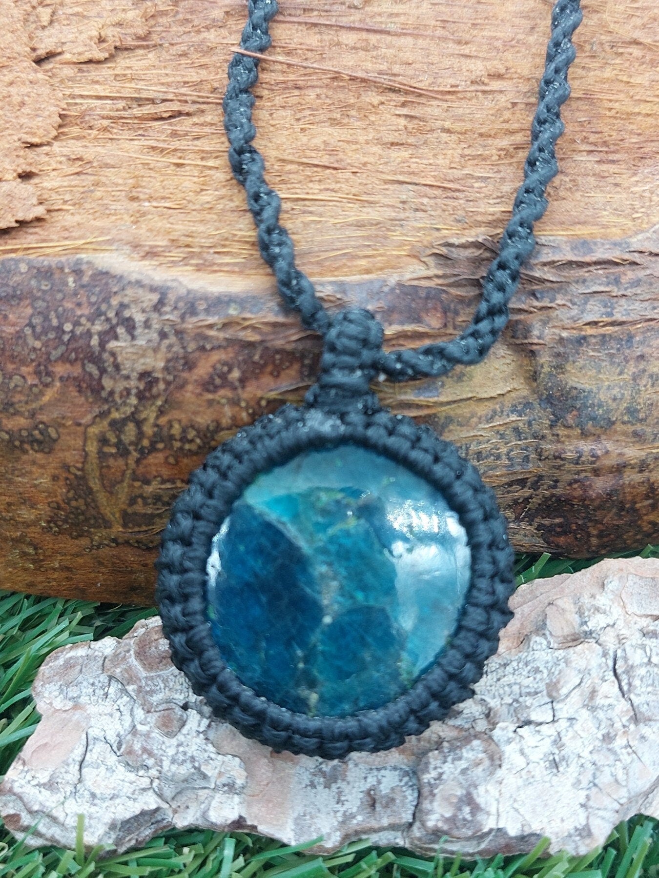 Blue Apatite Crystal Macrame Necklace