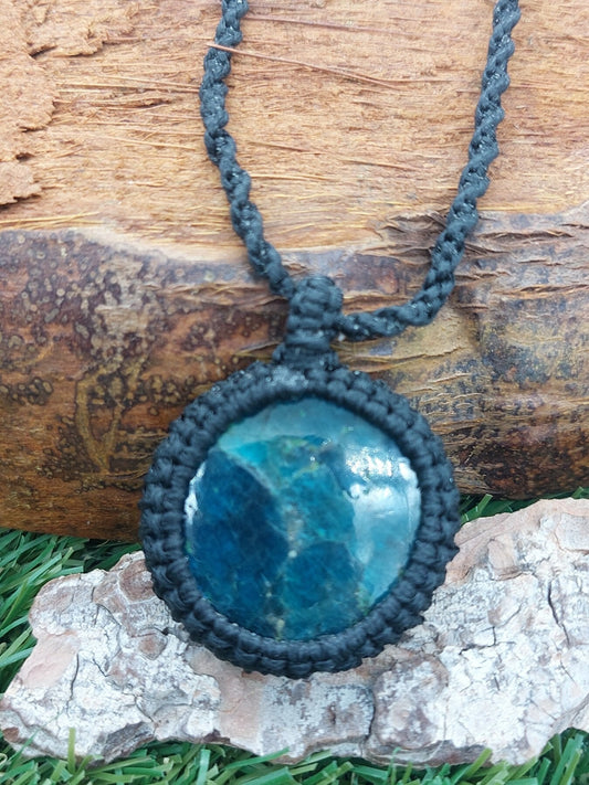 Blue Apatite Crystal Macrame Necklace