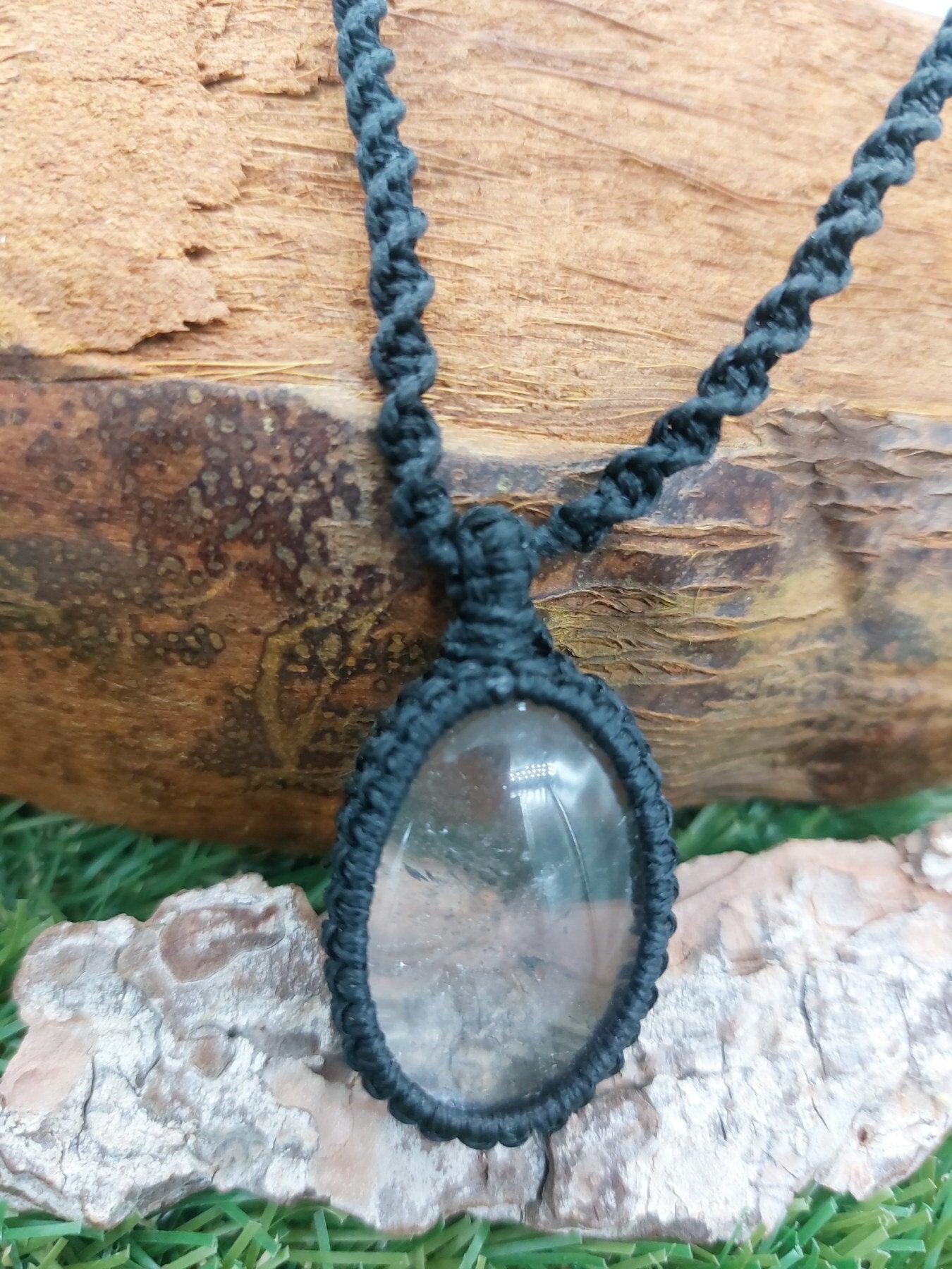 Clear Quartz Crystal Macrame Necklace