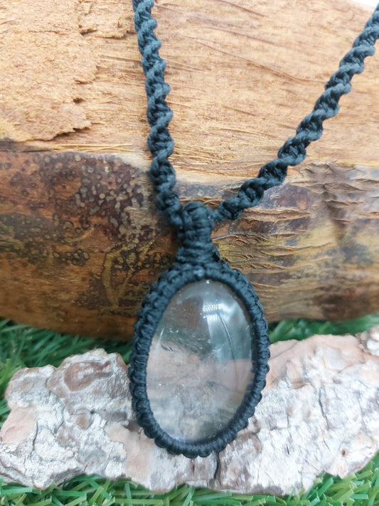 Clear Quartz Crystal Macrame Necklace