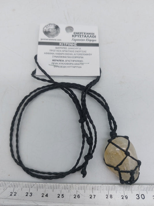 Citrine Polished Crystal Macrame Necklace