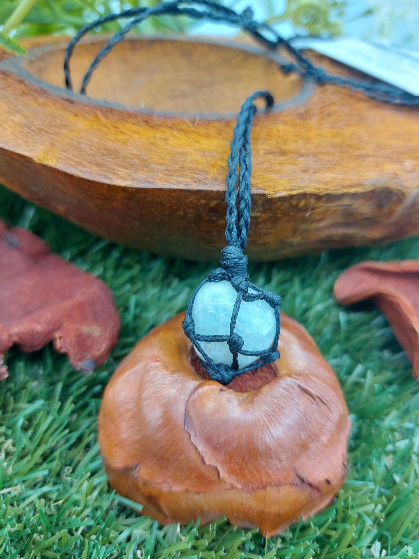 Aquamarine Polished Crystal Macrame Necklace