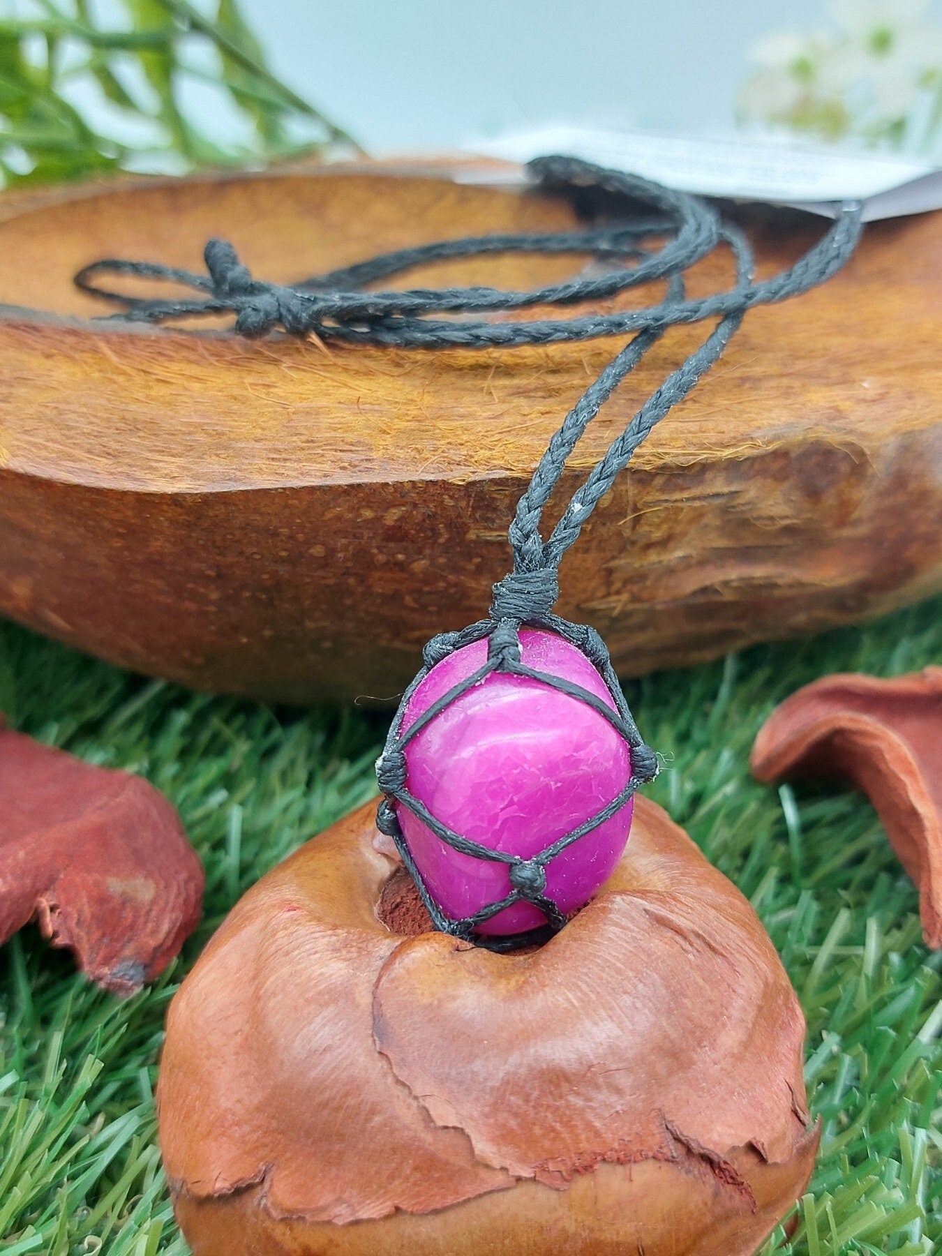 Rosa polierter Achat Kristall Heilung Makramee Halskette Schutz Geschenk Zubehör