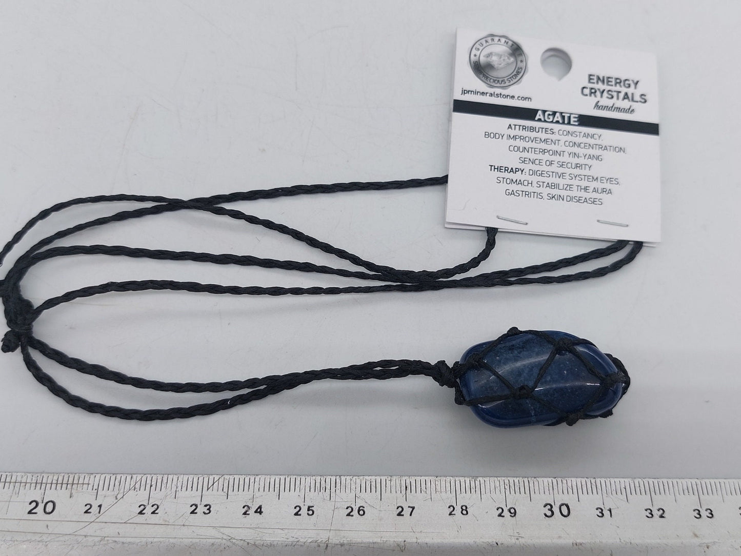 Μπλε γυαλισμένος αχάτης ορυκτή πέτρα Brazilian Crystal Healing Macrame τυλιγμένο κολιέ προστασίας δώρου