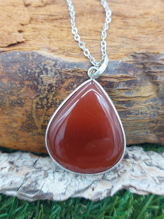 Carnelian Sterling Silver 925 Pendant Cabochon Cut Healing Crystal