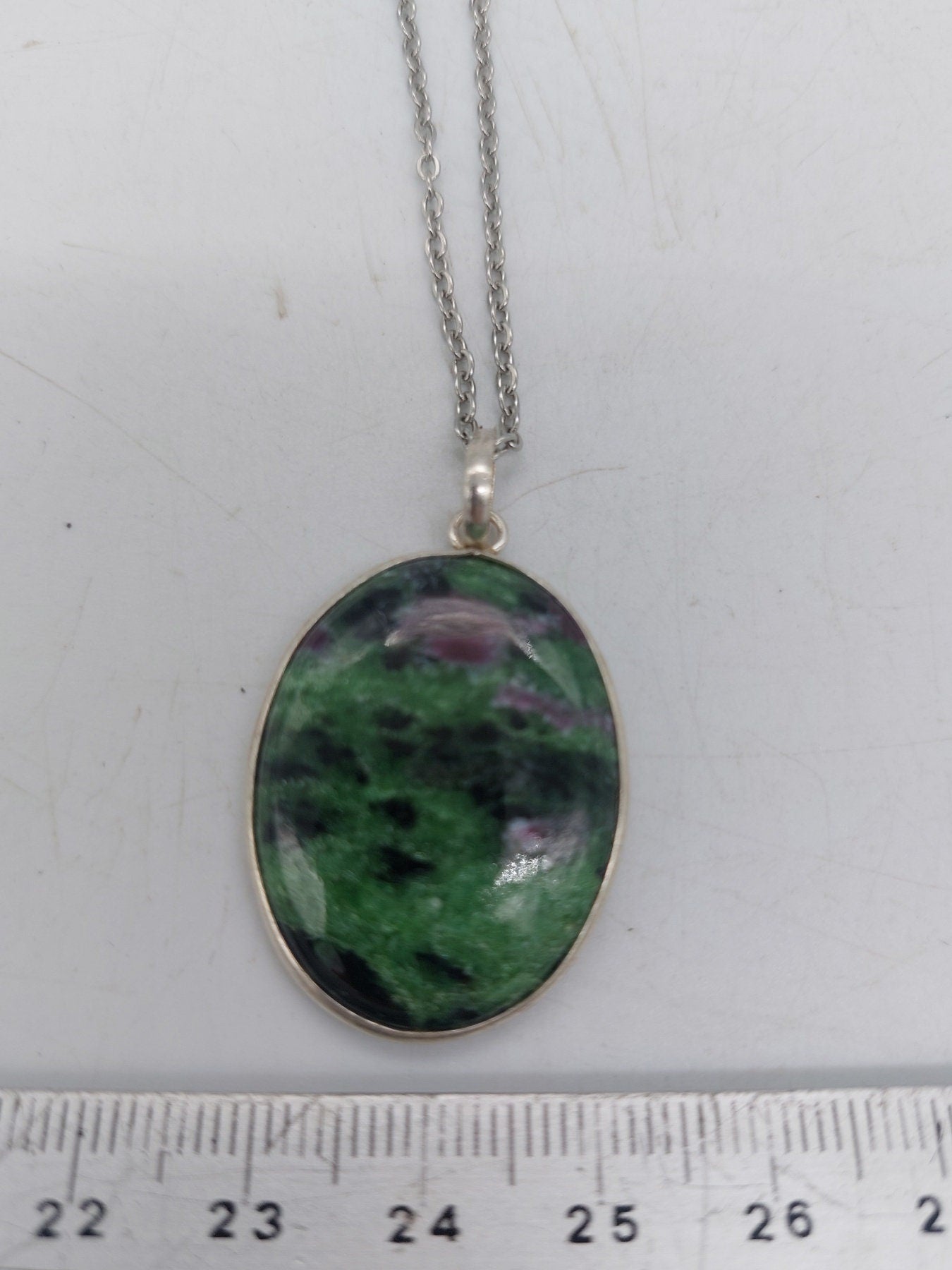 Ruby Zoisite Sterling Silver 925 Pendant Cabochon Cut Healing Crystal