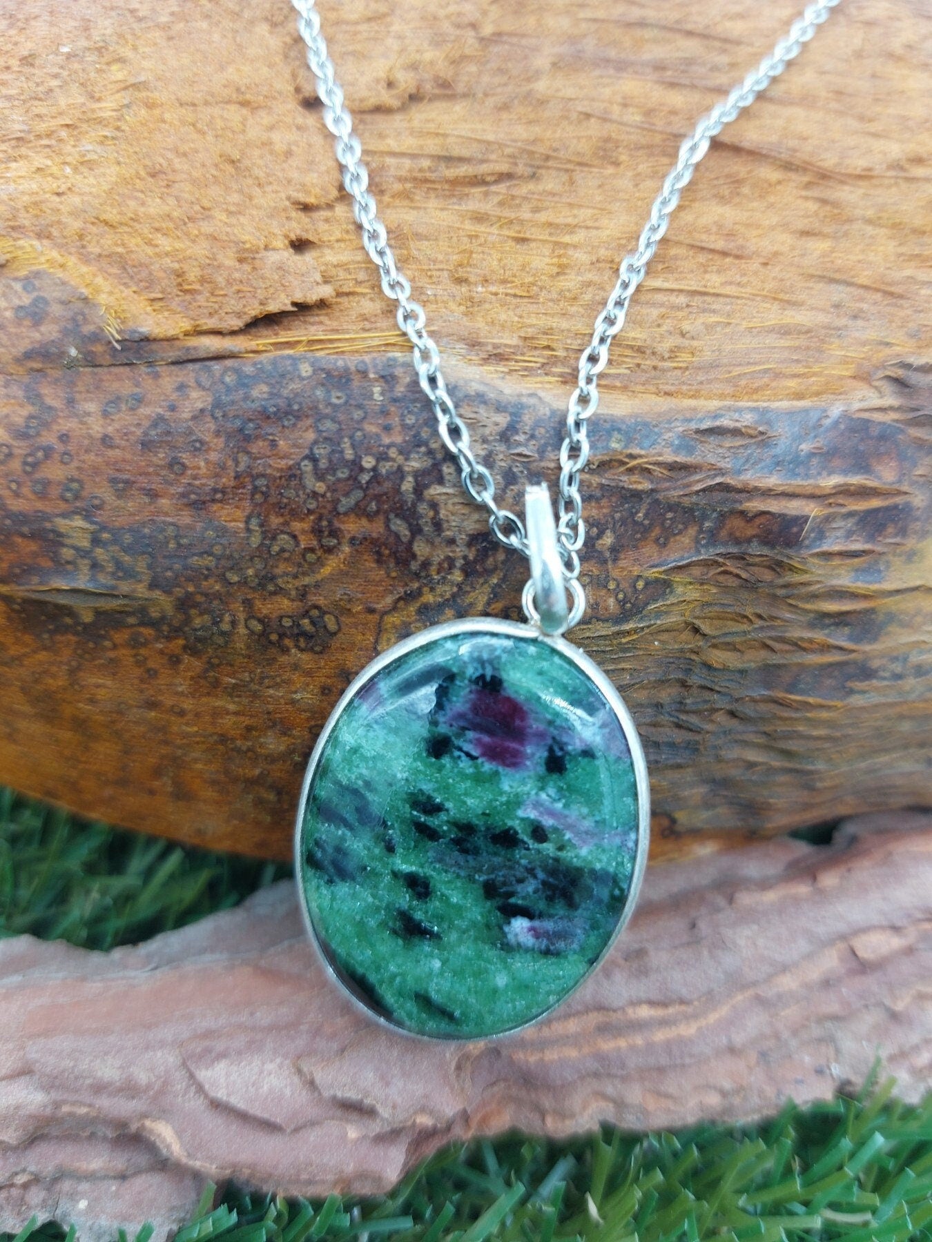 Ruby Zoisite Sterling Silver 925 Pendant Cabochon Cut Healing Crystal