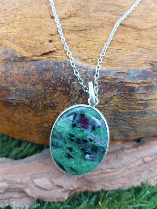 Ruby Zoisite Sterling Silver 925 Pendant Cabochon Cut Healing Crystal