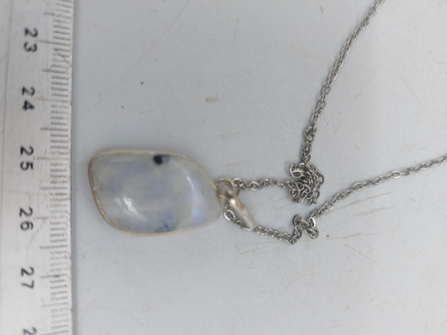 Moonstone with Black Tourmaline Sterling Silver 925 Pendant Cabochon Cut Healing Crystal