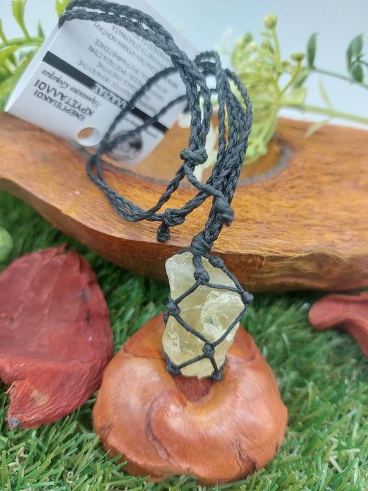 Natural Yellow Quartz Crystal Macrame Necklace