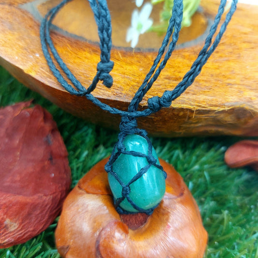 Aventurine Polished Crystal Macrame Necklace