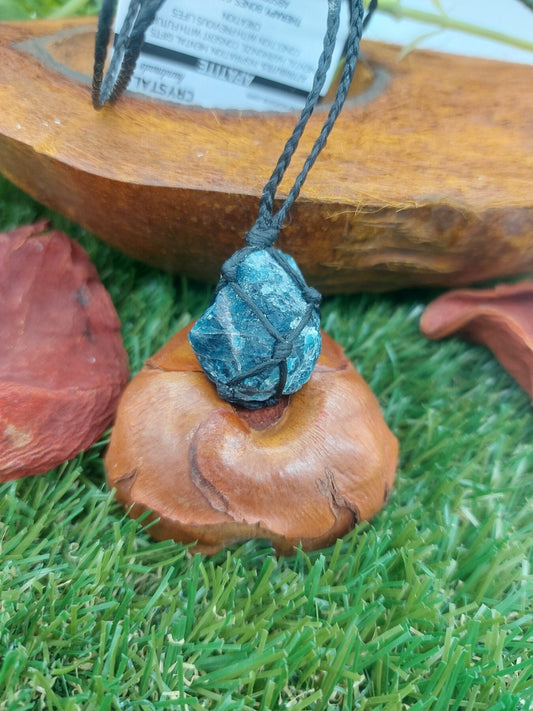 Blue Apatite Rough Crystal Macrame Necklace