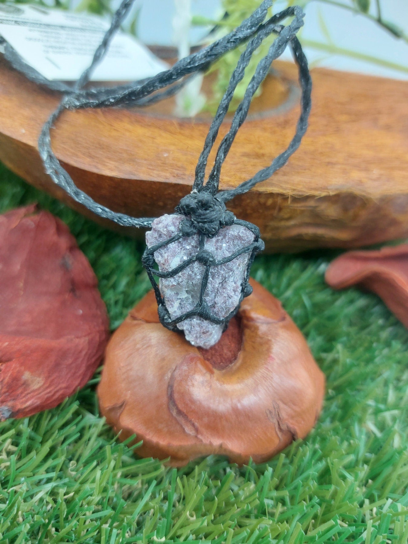 Pink Tourmaline with Lepidolite Crystal Macrame Necklace