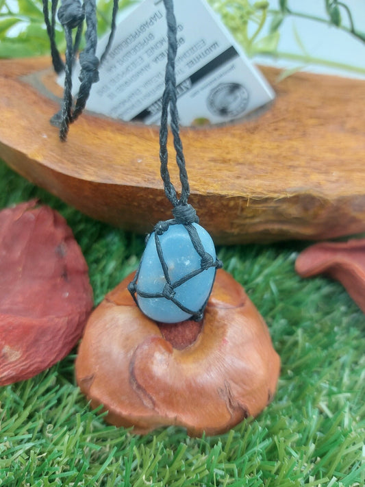 Angelite Polished Crystal Macrame Necklace