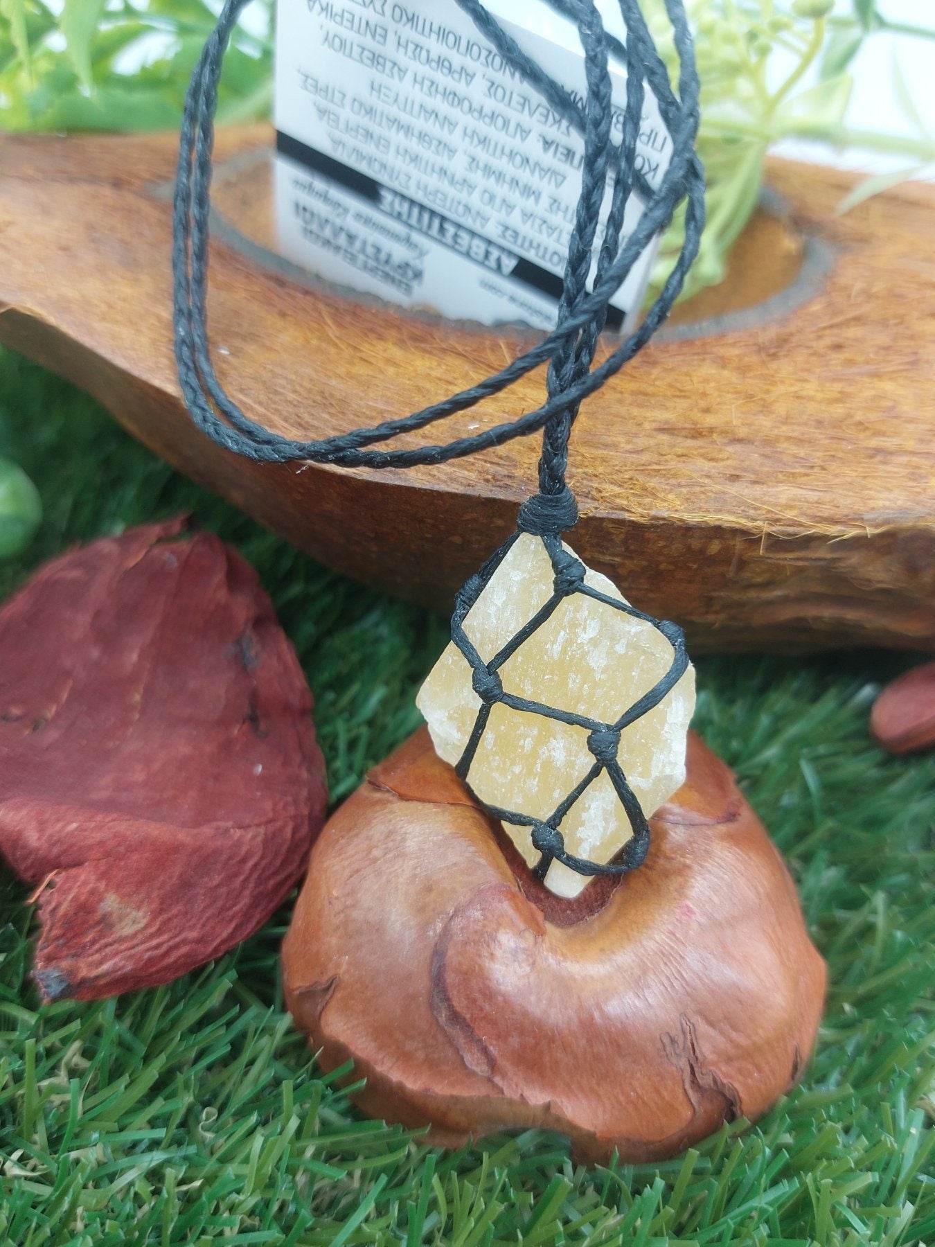 Yellow Calcite Rough Crystal Macrame Necklace