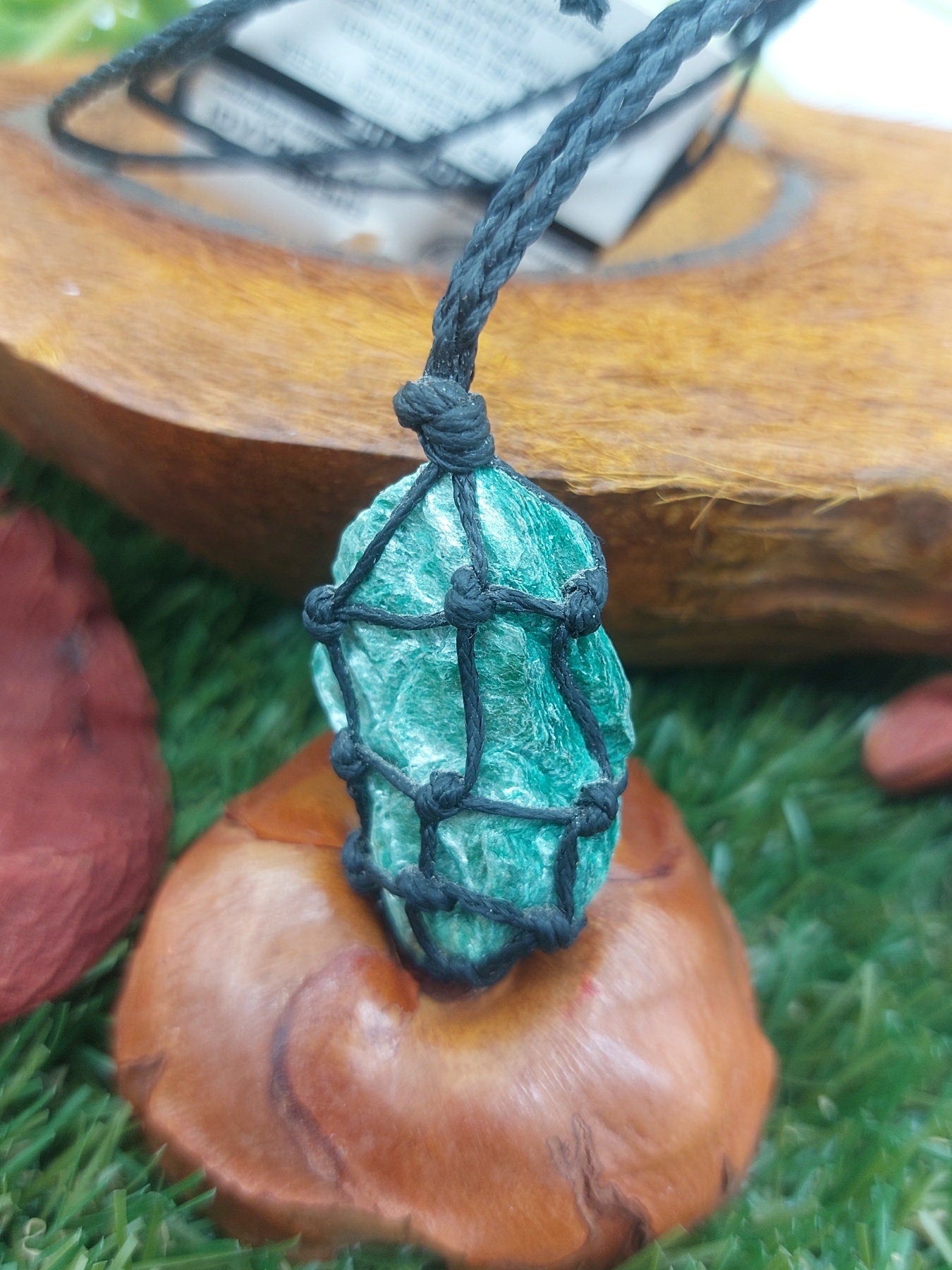Fuchsite-Healing-Mineral stone-Protection-Energy-Macrame necklace wrapped-hippie style-gift