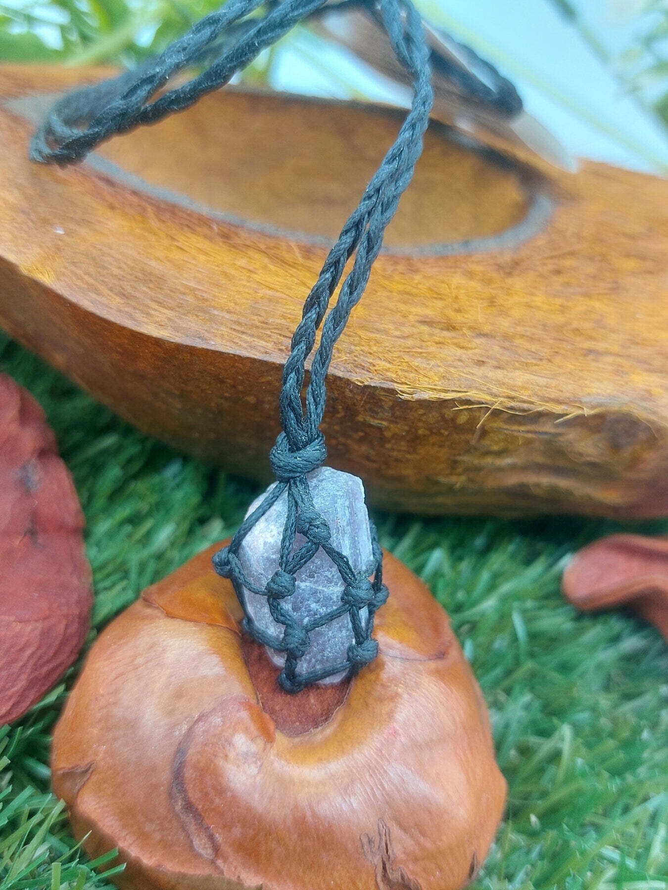 Pink Tourmaline Rough Crystal Macrame Necklace