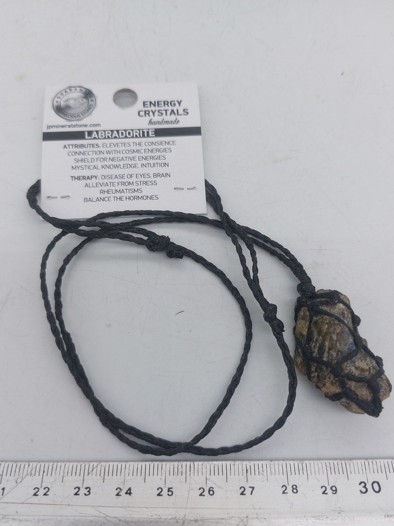 Labradorit Rohkristall Makramee Halskette