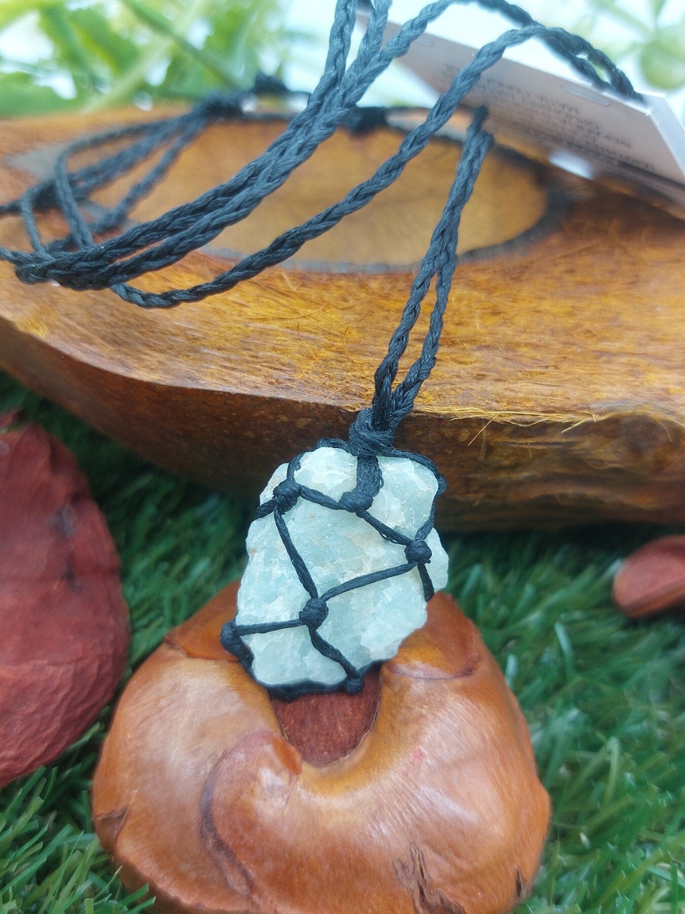 Κολιέ Aquamarine Rough Crystal Macrame