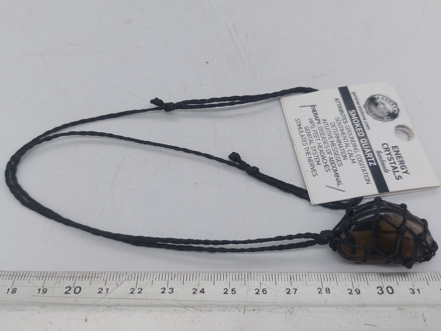 Makramee-Halskette aus poliertem Rauchquarzkristall