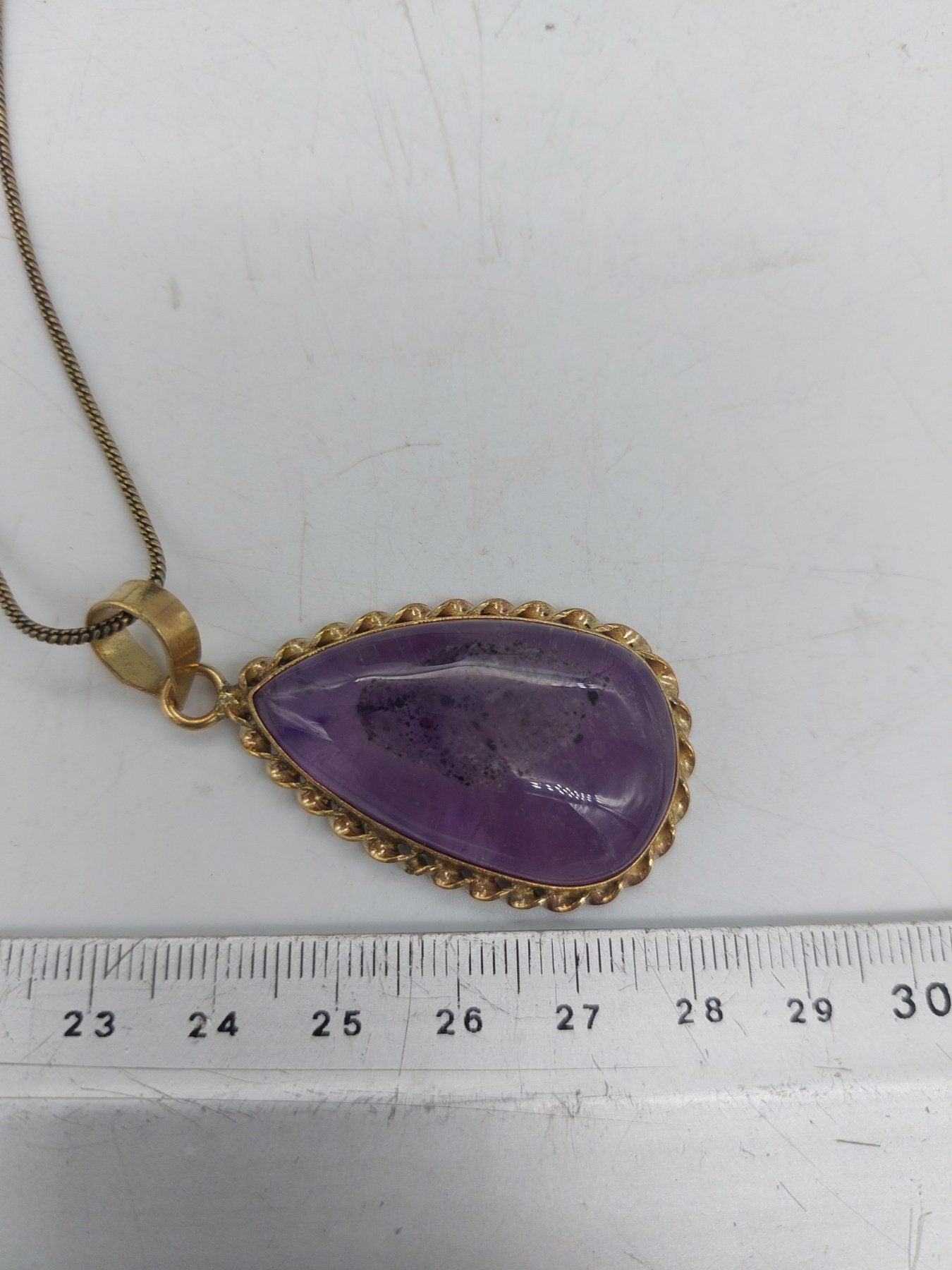 Amethyst Brass Pendant Cabochon Cut Healing Crystal