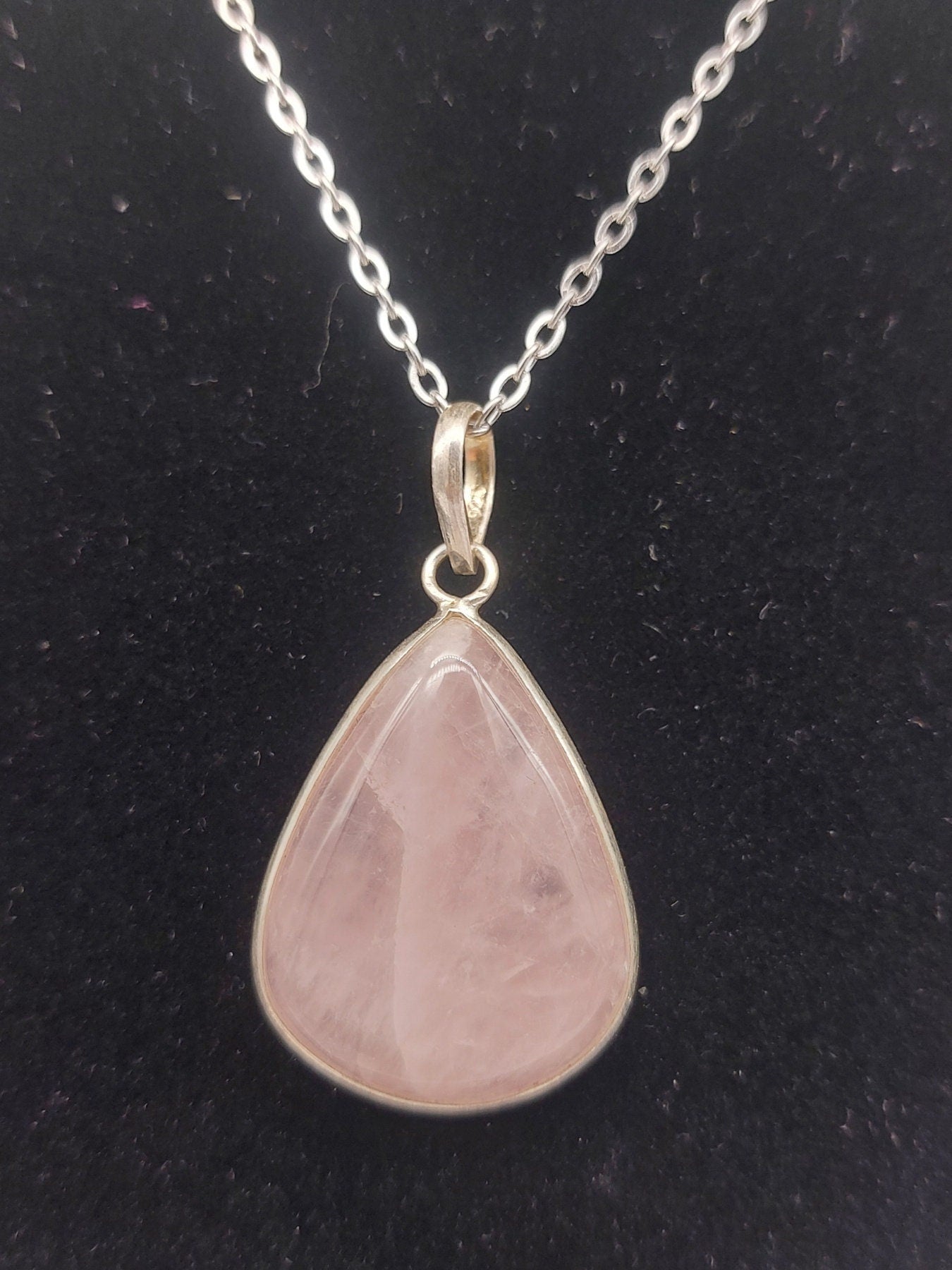 Rose Quartz Silver Plated Brass Pendant Cabochon Cut Healing Crystal