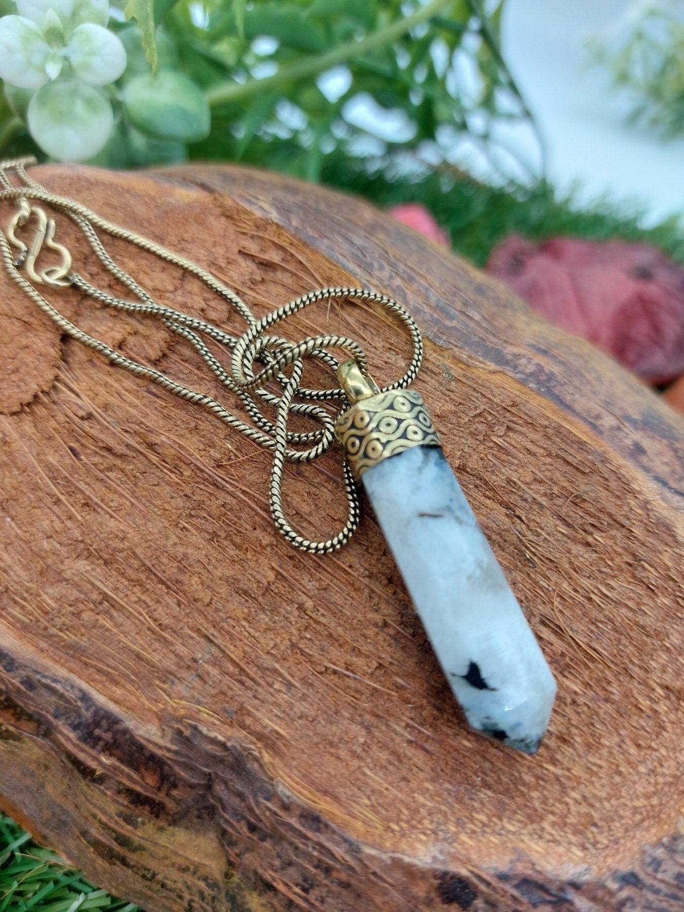 Moonstone Crystal Point Necklace